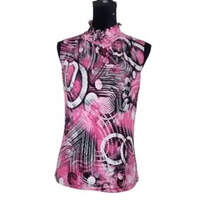 5/$15 Serenade Pink Circle Ruffle Collar Sleeveless Top Blouse